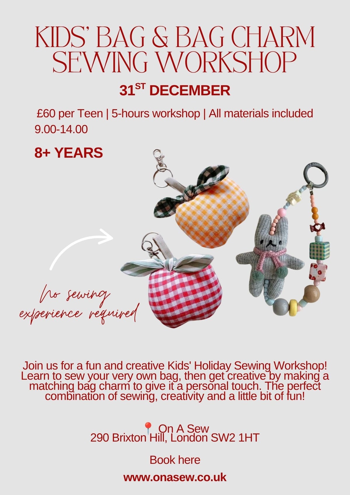 Kids' Bag & Bag Charm Sewing Workshop- 31st December