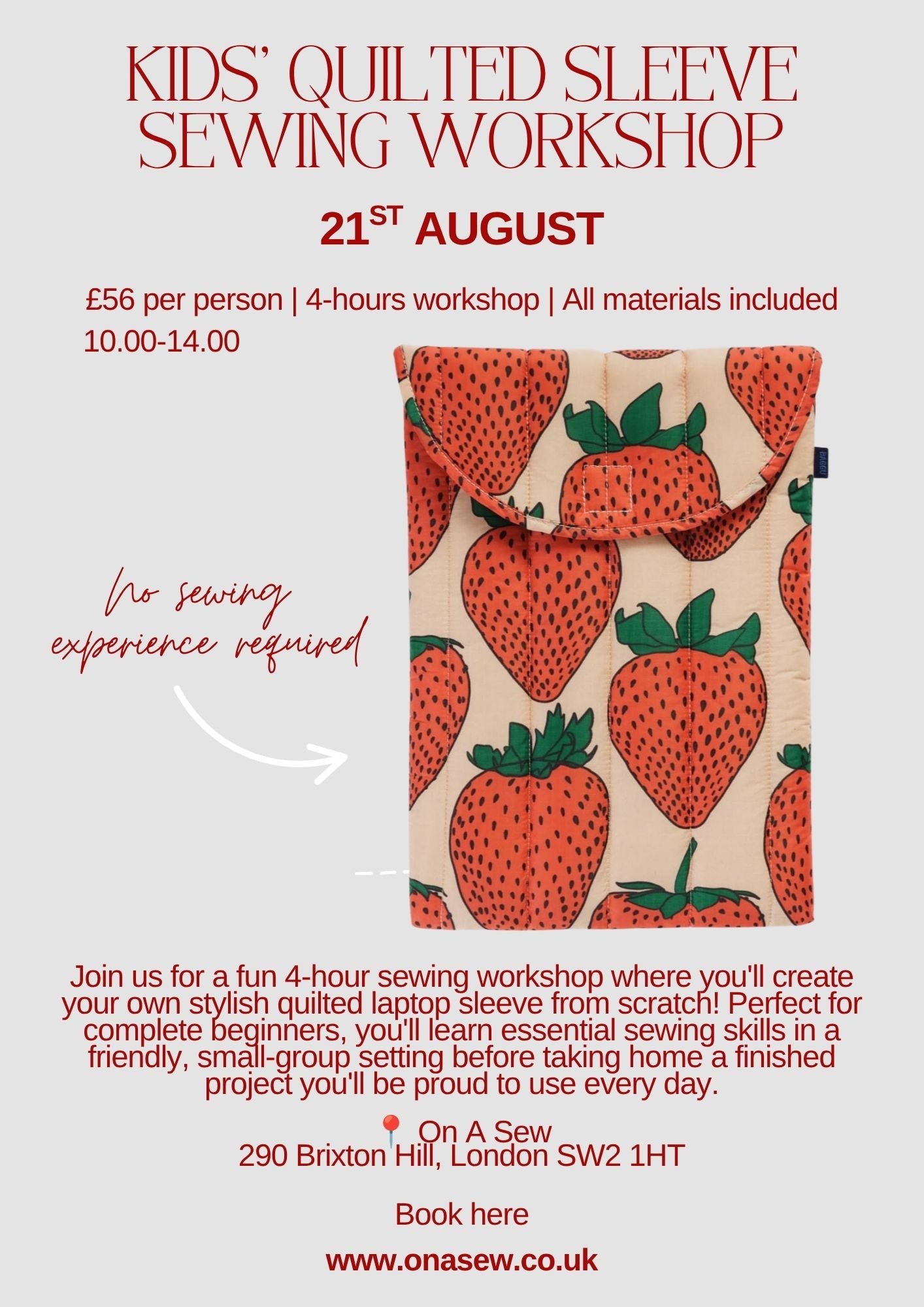 Kids' Quilted Tablet Sleeve Sewing Workshop (Ages 10–14) 21st August