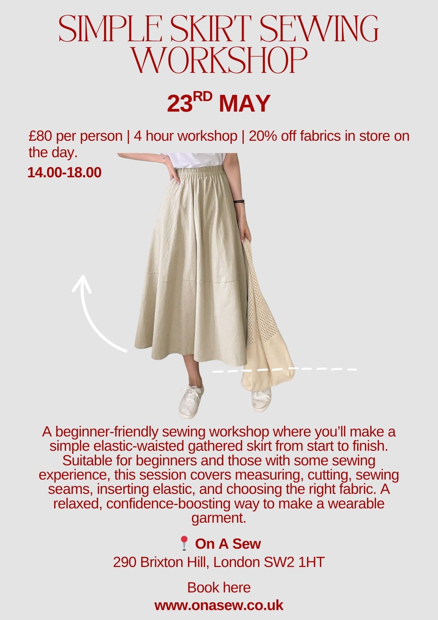 Simple skirt sewing workshop for adults- 23rd May