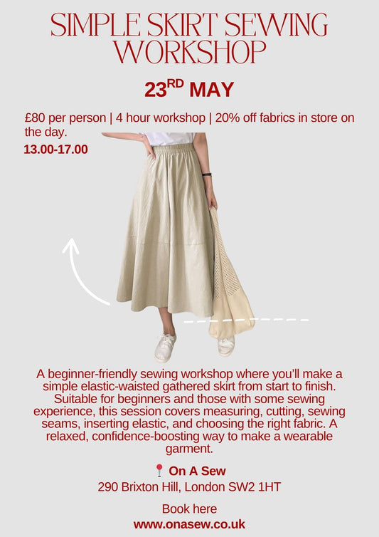Simple skirt sewing workshop for adults- 23rd May