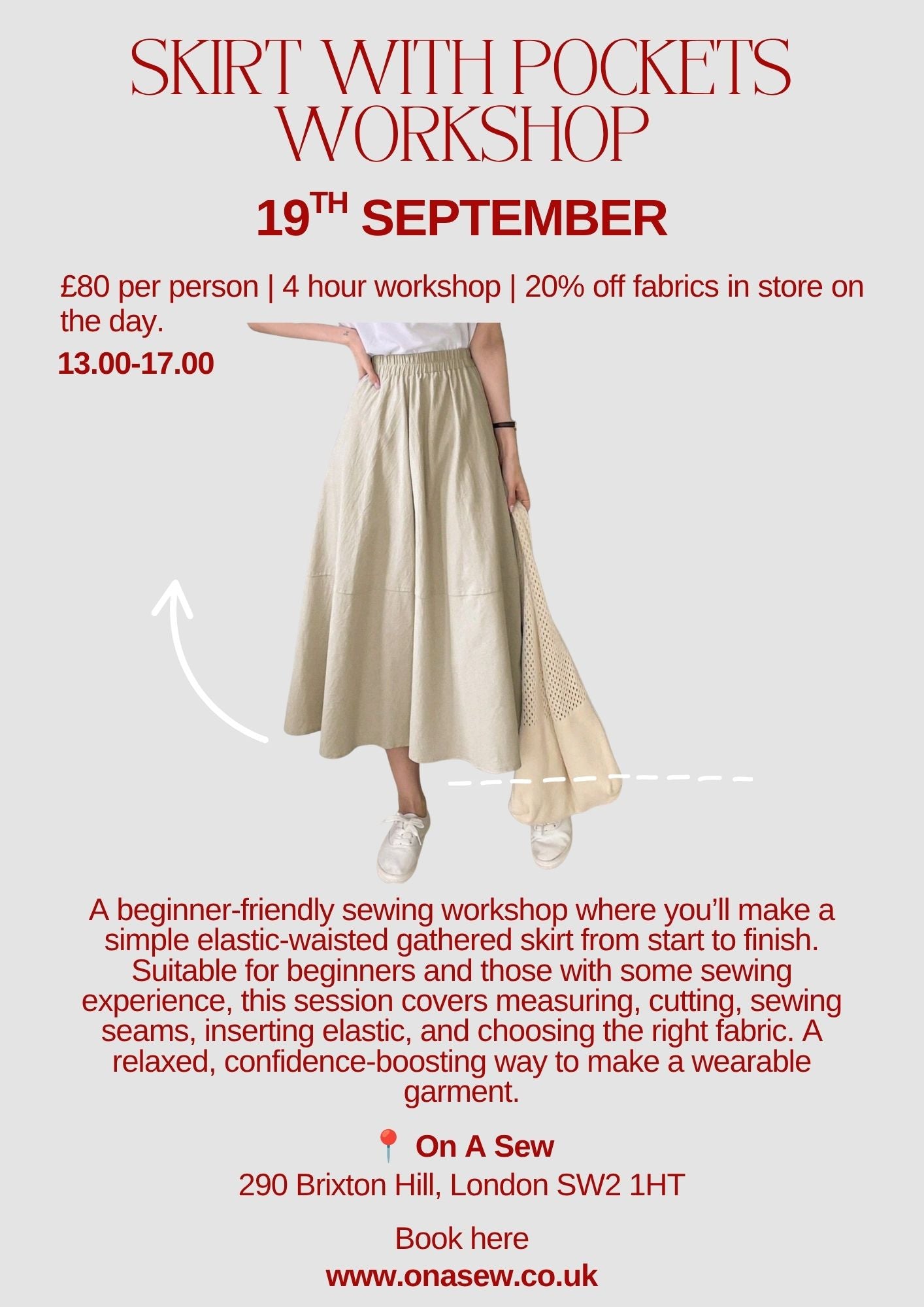 Skirt with pockets workshop - 19th September