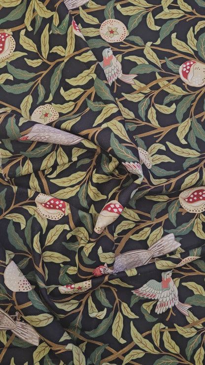 Panama Digital Cotton Canvas – Birds on Black