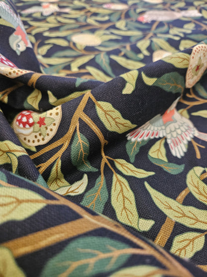 Panama Digital Cotton Canvas – Birds on Black